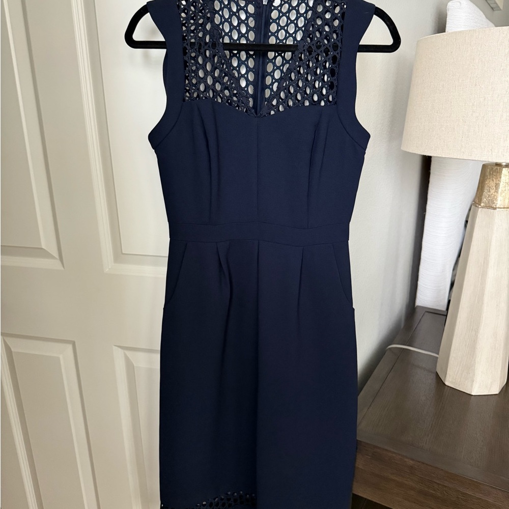 Adelyn Rae Blue Sheath Midi Dress Jumper V Neck Sleeveless